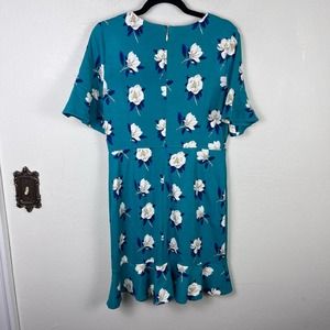 Draper James Blue Green Floral Ruffle Sleeve Classic Preppy Dress Size Medium